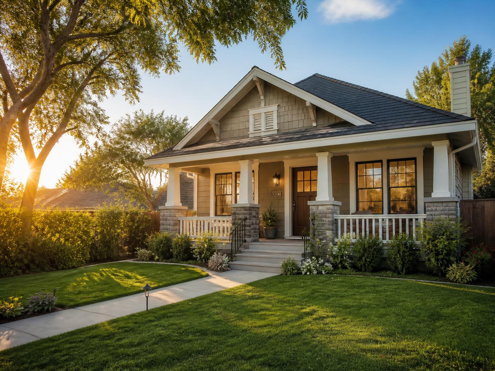 Craftsman single-family rental home managed by Evermount Alliance at golden hour